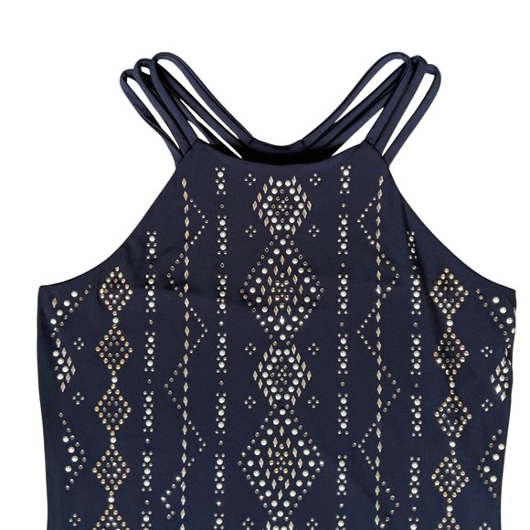 White House Black Market Navy Rhinestone Studded Halter Mini Dress XS 570185934 - Picture 3 of 10